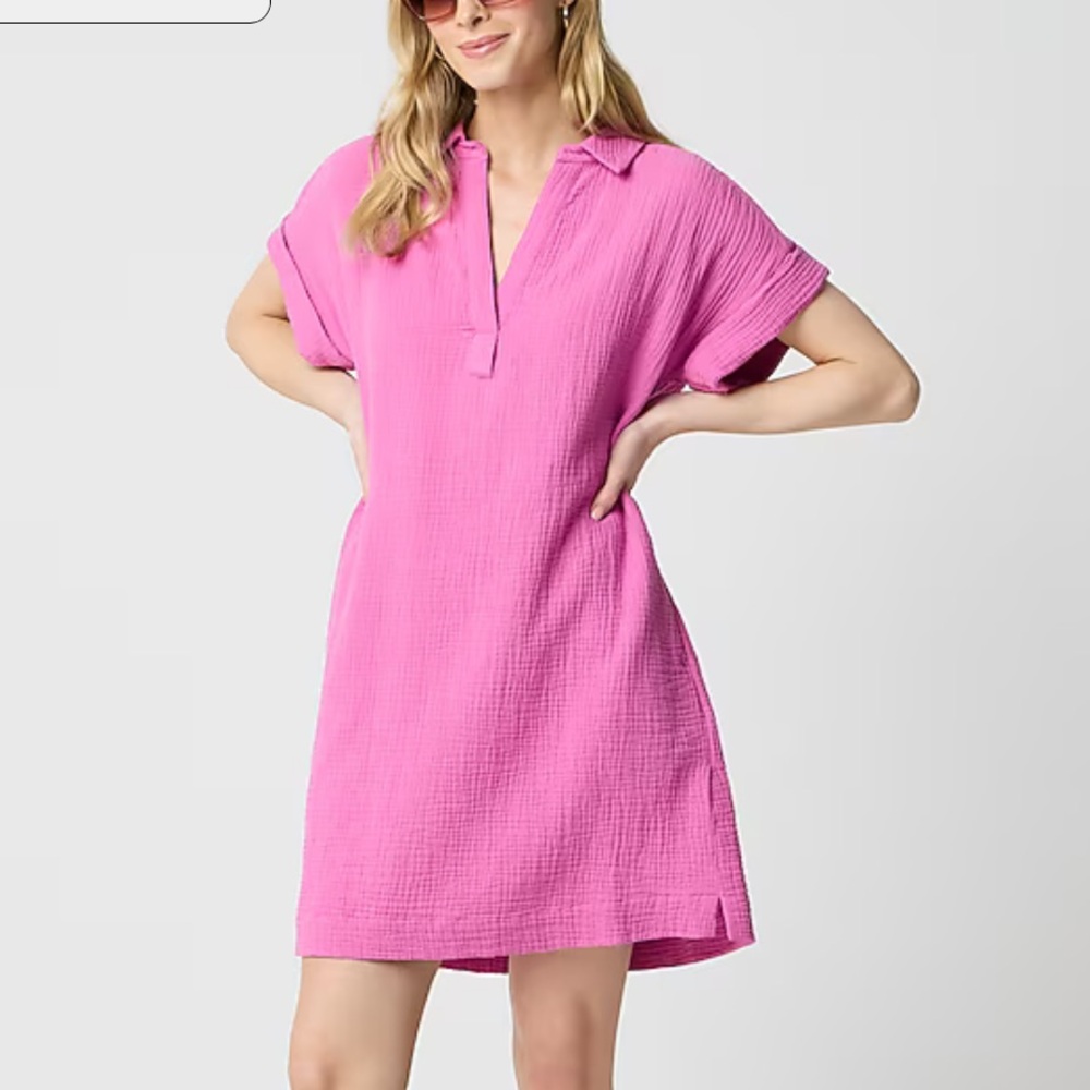 NWT J. Crew Short Sleeve Pink Gauze Popover Dress